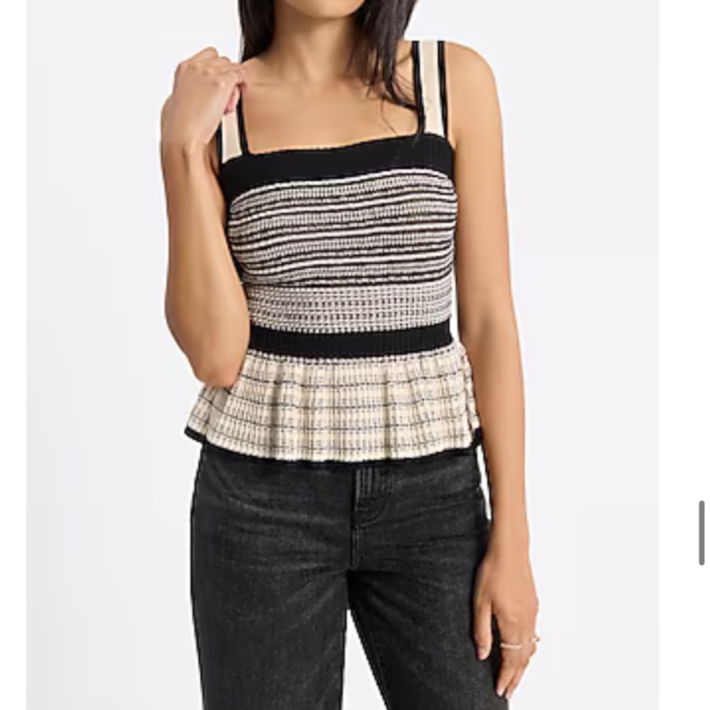 Express Black and Cream Striped Tank Top